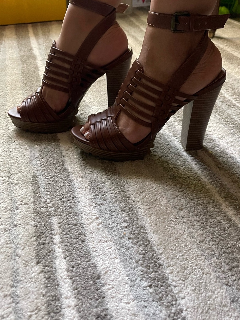 Report Brown Strappy Platform Heeled Sandals